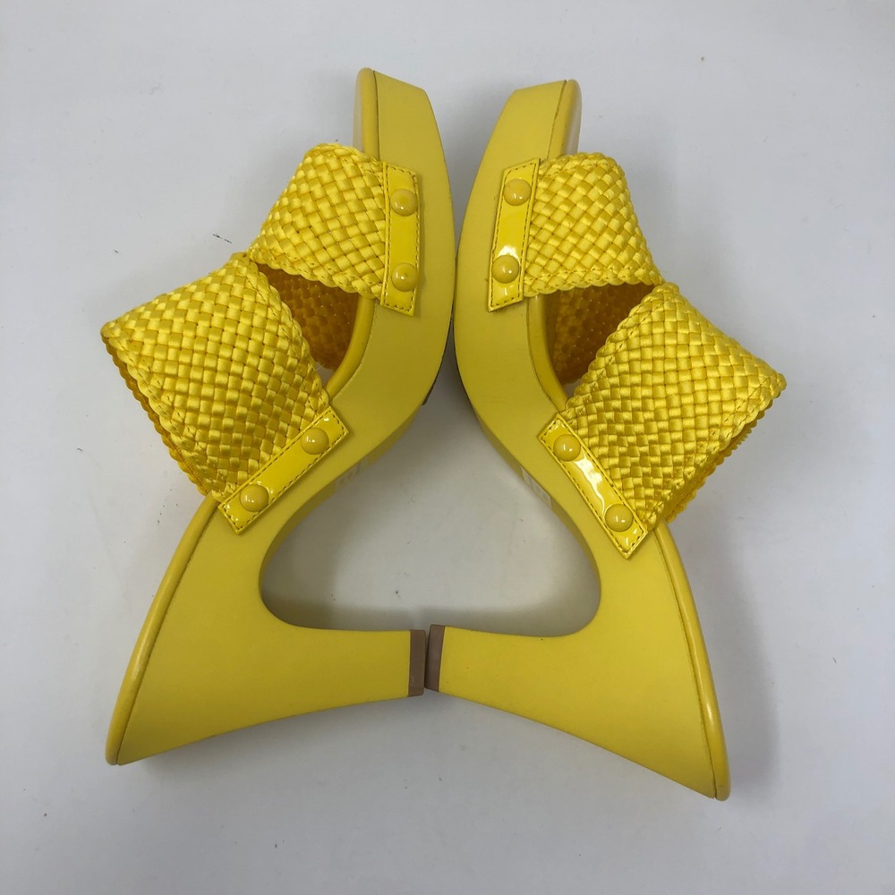 Nina Platform Sandal Womens 8.5 Yellow Woven Double Strap Block Heel Studs - Picture 6 of 11